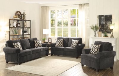 Alessia 2Pc Sofa & Loveseat Set 52828 in Dark Grey Chenille-Acme