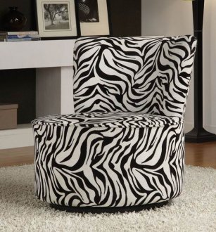 Black & White Wild Zebra Fabric Swivel Chair w/Rounded Back