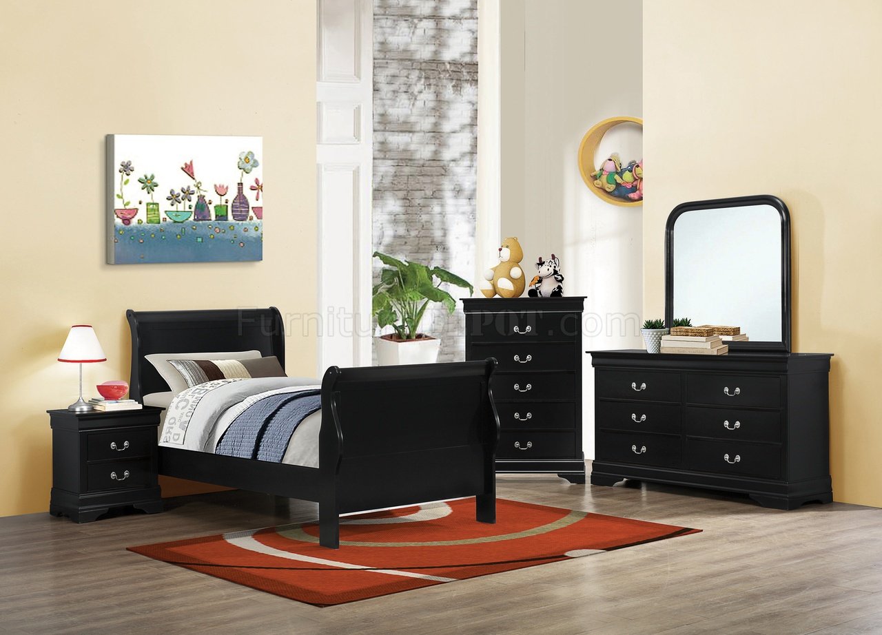 Coaster Louis Philippe Sleigh Bedroom Set in Black 203961