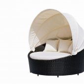 Black Modern Outdoor Canopy Bed w/Beige Cushions