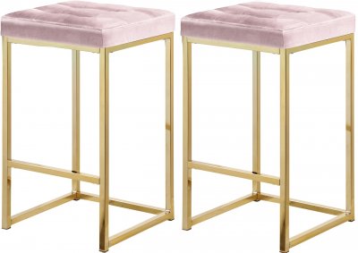 Nicola Counter Stool 906 Set of 2 Pink Velvet Fabric -Meridian