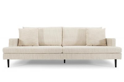 Cream Fabric Modern Sofa w/Cushions & Walnut Wood Legs