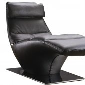 Black Leather Modern Chaise w/Removable Headrest & Metal Base