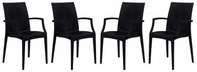 Weave Set of 4 Indoor/Outdoor Chairs MCA19BL -Black - LeisureMod