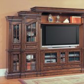 Antique Style Pecan Finish Classic Napoli Entertainment Wall Uni