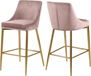 Karina Counter Stool 789 Set of 2 Pink Velvet Fabric - Meridian [MRDC-789 Karina Pink]