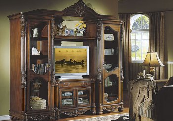 Medium Cherry Finish Traditional Classic 4PC Wall Unit [HLTV-H630]