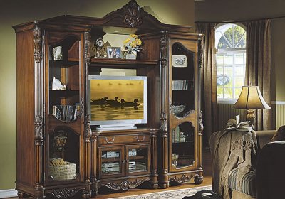 Medium Cherry Finish Traditional Classic 4PC Wall Unit