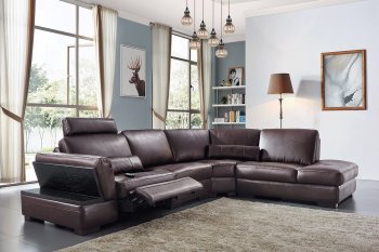 445 Motion Sectional Sofa Brown Leather by ESF w/Power Recliner [EFSS-445]