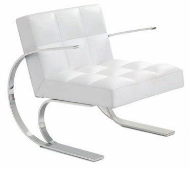 White, Black or Brown Leather Modern Lounge Chair w/Steel Base