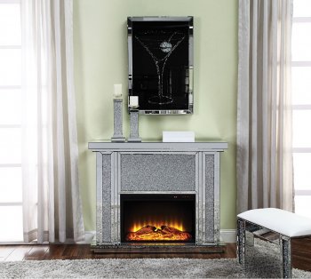 Nowles Fireplace 90457 in Mirror & Faux Crystals by Acme [AMFP-90457-Nowles]