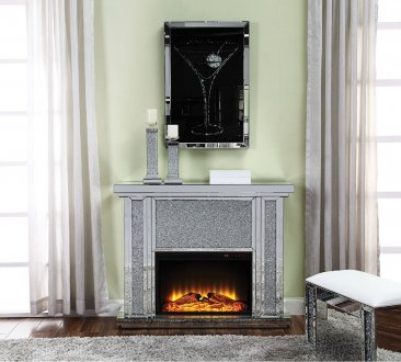 Nowles Fireplace 90457 in Mirror & Faux Crystals by Acme