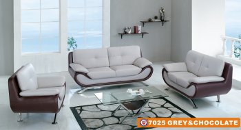 Grey & Chocolate Bonded Leather Modern 7025 Sofa w/Options [AES-7025 Grey Chocolate]