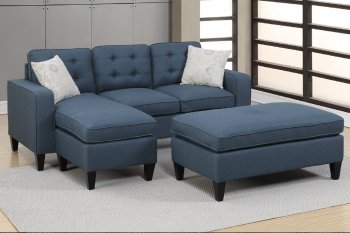 F6577 Sectional Sofa w/Ottoman in Navy Fabric by Poundex [PXSS-F6577 Navy]