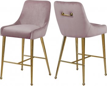 Owen Counter Stool 745 Set of 2 Pink Velvet Fabric by Meridian [MRDC-745 Owen Pink]