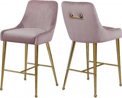 Owen Counter Stool 745 Set of 2 Pink Velvet Fabric by Meridian