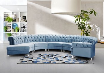 Anabella Sectional Sofa 697 5Pc Sky Blue Velvet Fabric -Meridian [MRSS-697 5Pc Anabella Sky Blue]