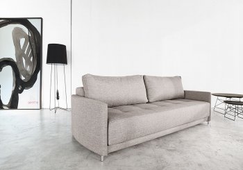 Crescent D.E. Sofa Bed in Grey by Innovation w/Chromed Legs [INSB-Crescent-D.E-521]