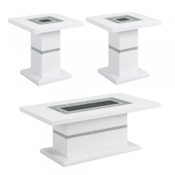 T1903CT Coffee & 2 End Tables Set by Global in White [GFCT-T1903CT White]