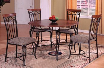 Brown Wood Top 5Pc Classic Dining Table Set w/Metal Base [ABCDS-6180]