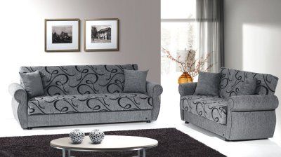 Jasmine Sofa Bed & Loveseat Set in Grey Chenille by Rain