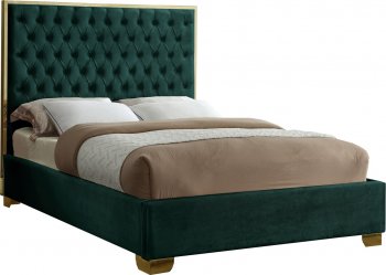 Lana Upholstered Bed in Green Velvet Fabric - Meridian w/Options [MRB-Lana Green]