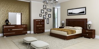 Volare Bedroom in High Gloss Walnut by At Home USA w/Options [AHUBS-Volare Walnut]