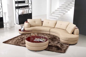 Beige Leather Modern Sectional Sofa w/End Table & Ottoman [THSS-LF-108]