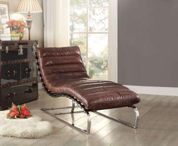 Qortini Lounge Chaise 96670 in Brown Genuine Leather by Acme [AMCL-96670-Qortini]