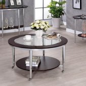 Azaria 3Pc Coffee & End Table Set CM4152 in Chrome & Brown