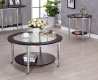 Azaria 3Pc Coffee & End Table Set CM4152 in Chrome & Brown