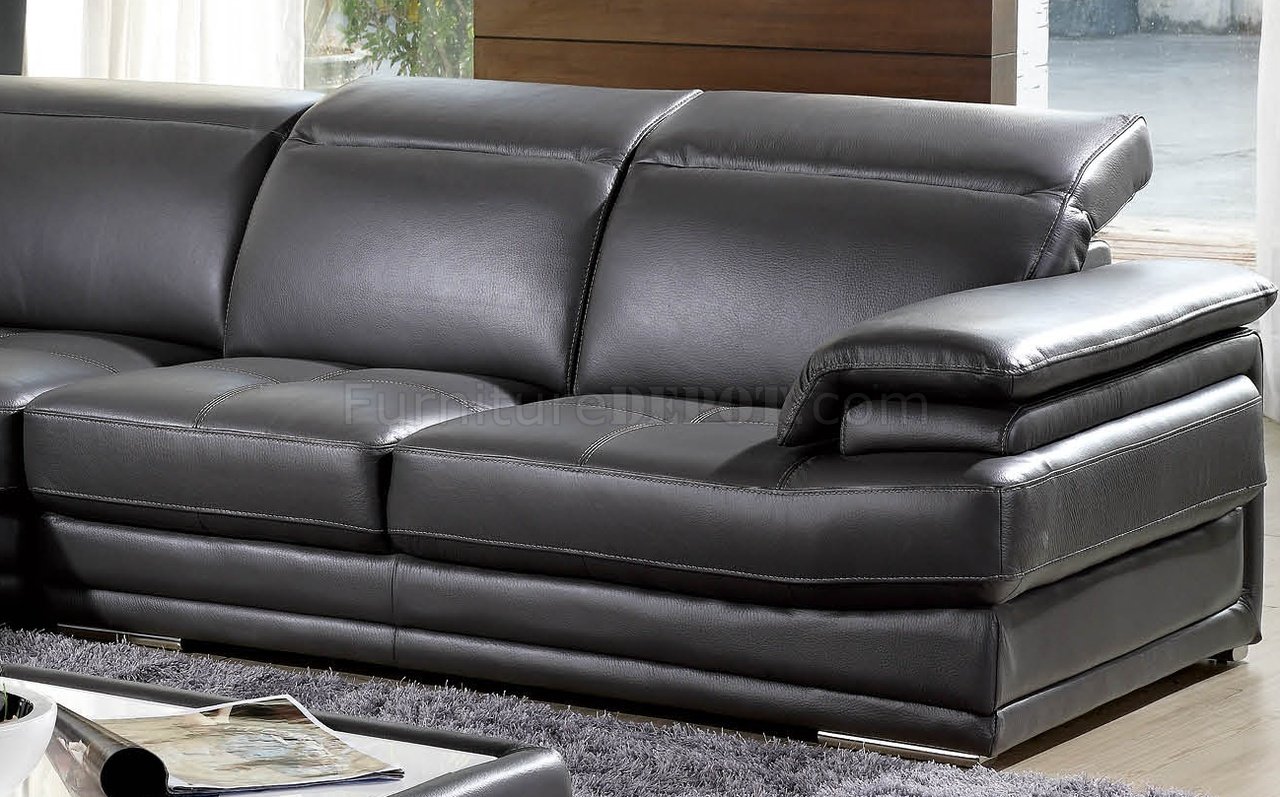 modern gray genuine leather sectional sofa