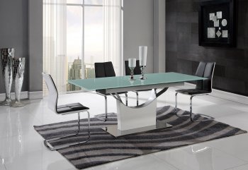 D9879DT Dining Table by Global w/White Glass Top & Options [GFDS-D9879DT-D8879DC]