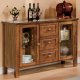 Burnish Dark Oak Finish Mission Style Server with Glass Doors