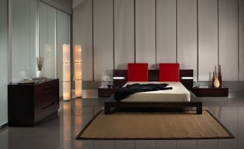 Wenge Finish Platform Bed W/Pillows and Built-In Lights [MLB-MD301-Q-WEN]