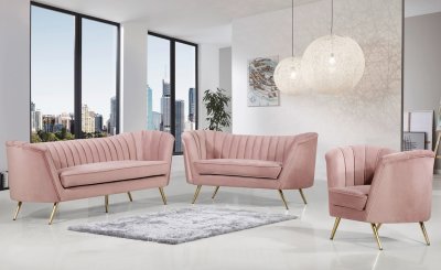 Margo Sofa 622 in Pink Velvet Fabric by Meridian w/Options