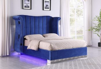 LCL-B03 Upholstered Bed in Blue Velvet [BDB-LCL-B03 Blue]