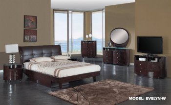 Wenge Finish Modern Bedroom w/Bicast Headboard & Options [GFBS-Evelyn-WG]