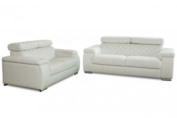 White Bonded Leather Modern Coco Sofa & Loveseat 2PC Set [DSS-Coco-Cocoslw-White]