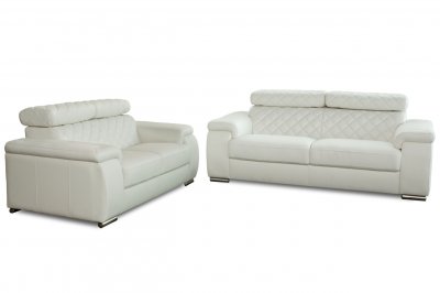 White Bonded Leather Modern Coco Sofa & Loveseat 2PC Set