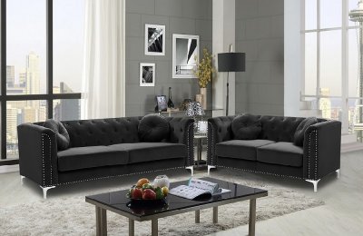 LCL-016 Sofa & Loveseat Set in Dark Gray Velvet