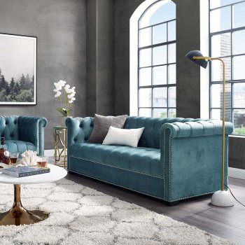 Heritage Sofa in Sea Blue Velvet Fabric by Modway w/Options [MWS-3064 Heritage Sea Blue]