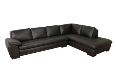 Black Leather Modern Sectional Sofa w/Hardwood Feet