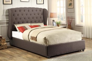 Chardon 1894N Upholstered Bed in Grey Fabric by Homelegance [HEB-1894N Chardon]