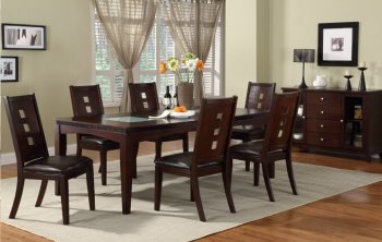 Dark Brown Finish Modern Dining Table w/Glass Inserts & Options [PXDS-2165]