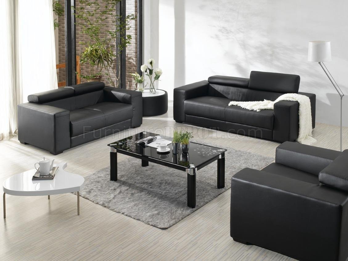Black Bonded Leather Elegant Modern 3PC Living Room Set