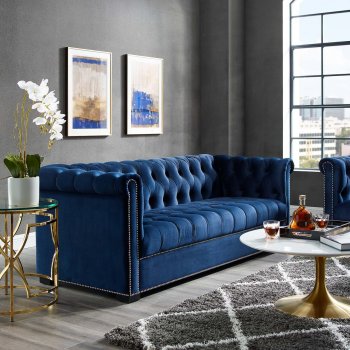 Heritage Sofa in Midnight Blue Velvet Fabric by Modway w/Options [MWS-3064 Heritage Midnight Blue]