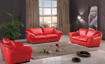 8080 Sofa in Red Leather by ESF w/Optional Loveseat & Chair