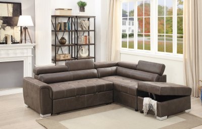 F6549 Convertible Sectional Sofa Bed in Dark Coffee by Boss