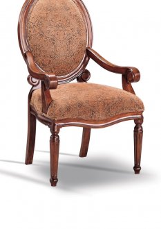 Floral Pattern Upholstery Oak Finish Accent Chair w/Fluted Legs